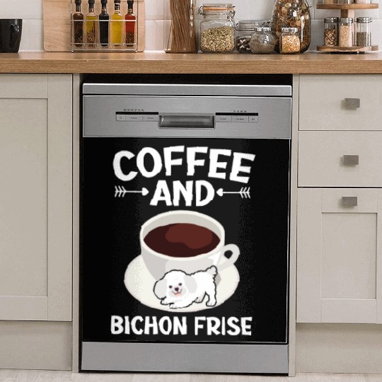 Coffee And Bichon Frise Curly Hair Pup Puppy Lover Dish Washer Covers