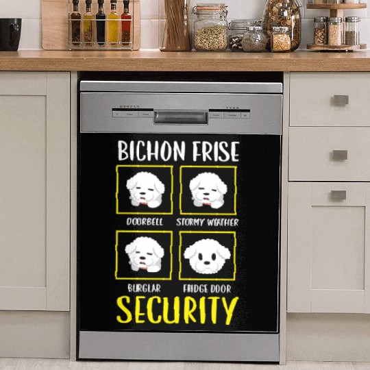 Bichon Frise Security Curly Hair Pup Puppy Lover Dish Washer Covers