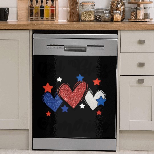 God Bless America Patriotic USA Hearts 4th of July Dish Washer Covers