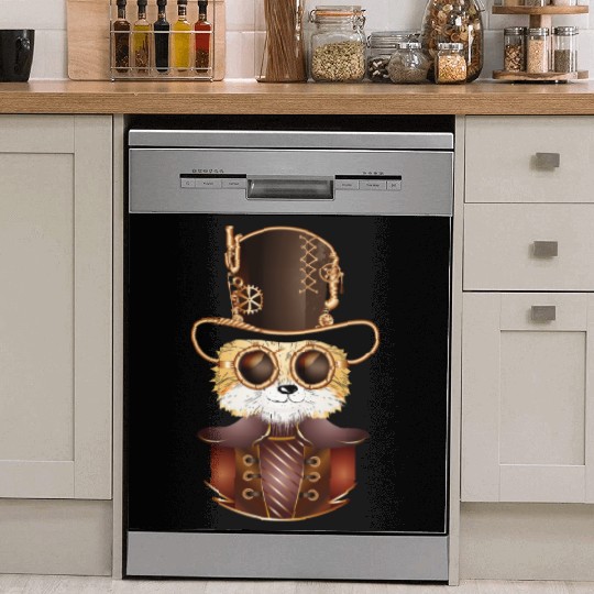 Steampunk fox with ancient cylinder hat & glasses Dish Washer Covers