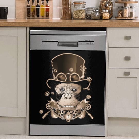 Steampunk monkey with ancient cylinder hat look Dish Washer Covers