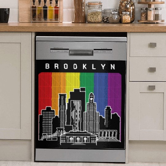 Brooklyn New York Skyline Rainbow Flag Dish Washer Covers