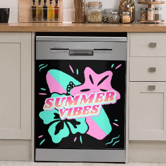 Summer Vibes - Beach, surf, hibiscus and starfish Dish Washer Covers