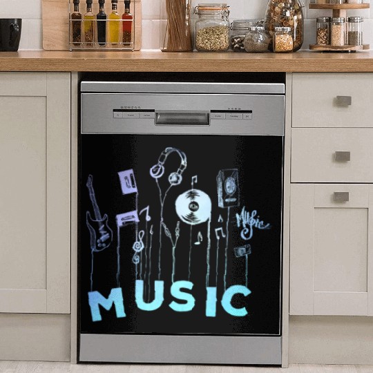 Music Guitar Cassette Mixtape Vinyl Musician Dish Washer Covers