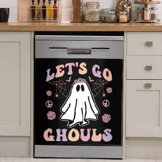Let's Go Ghouls Scary Retro Ghost Gift For Girls Dish Washer Covers