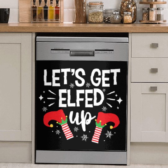 Christmas Let's Get Elfed Up Funny Elf Xmas Gift Dish Washer Covers
