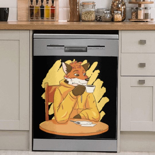 Fox Drinking Coffee Dish Washer Covers