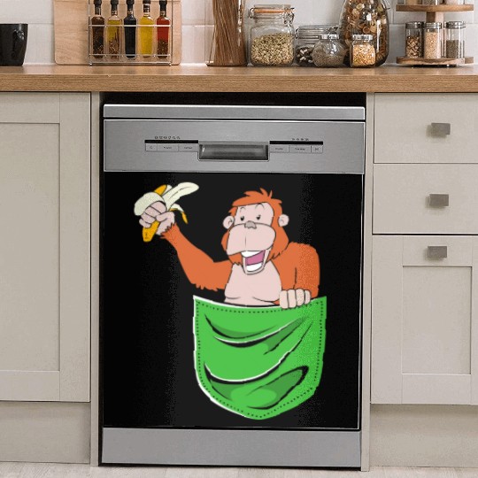 Monkey With Banana In Hand Orangutan In Pocket Dish Washer Covers