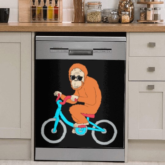 Monkey Riding A Bike Funny Ape Orangutan Dish Washer Covers