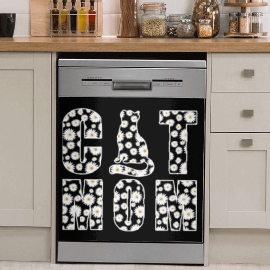Cat Mom Cute Flowers Gift for Cat Lover Dish Washer Covers