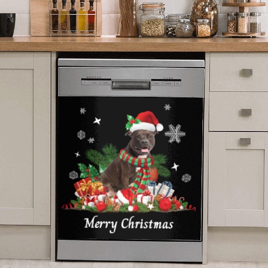 Christmas Pitbull, Pit Bull dog, Merry Christmas Dish Washer Covers