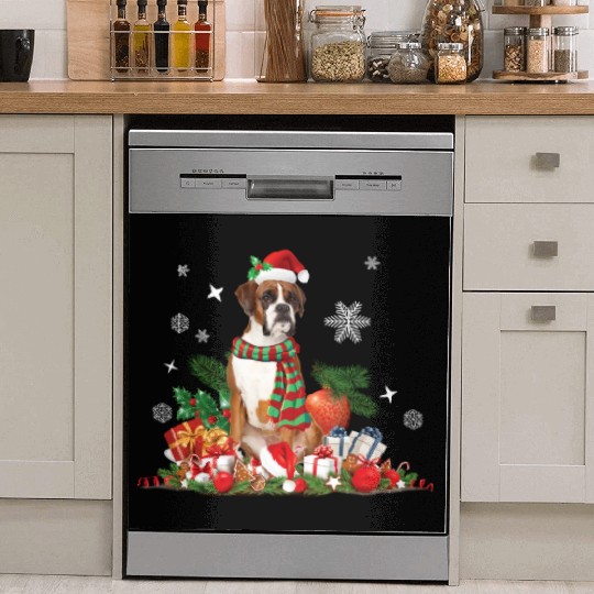 Boxer Dog Christmas themed and Christmas decorated Dish Washer Covers