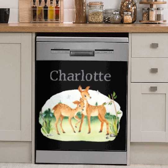 Forest Animal Deer Flowers Name Charlotte Dish Washer Covers