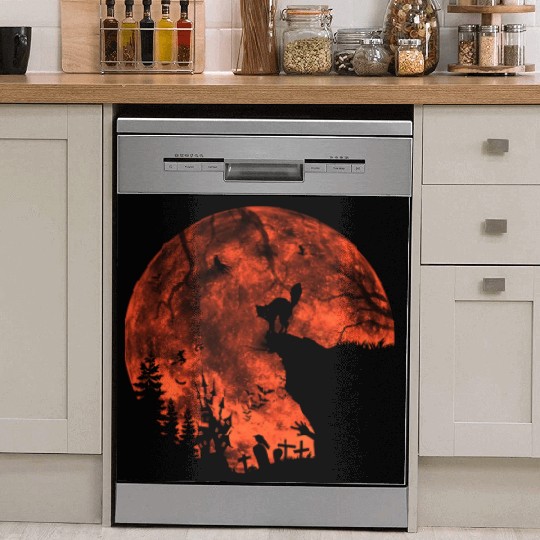 Cat Red Moon trick or treat Bats Forest Funny Hall Dish Washer Covers