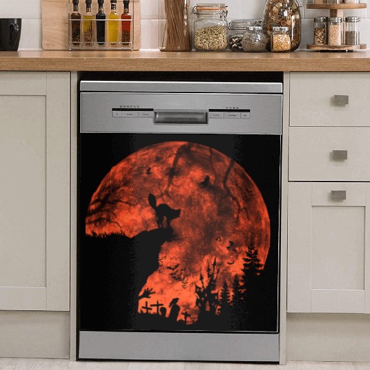 Cat Red Moon trick or treat Bats Forest Halloween Dish Washer Covers