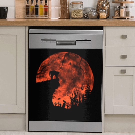 Cat Red Moon trick or treat Bats Forest Funny Dish Washer Covers