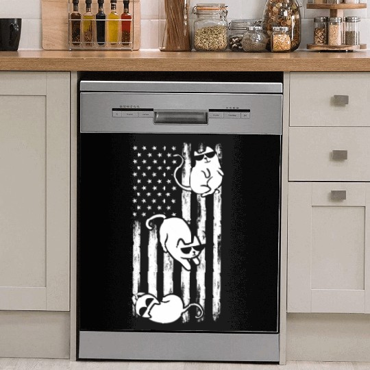 Cat US Flag Cats America Flag Cat Patriotic Cat Lo Dish Washer Covers