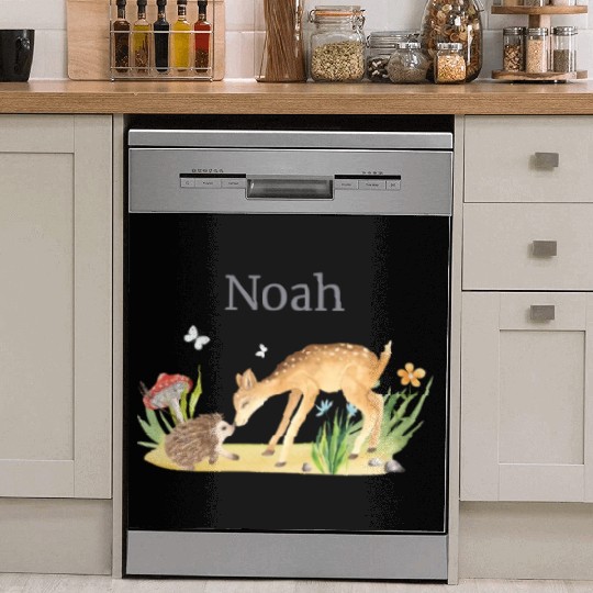 Forest Animal Deer Hedgehog Flowers Name Noah Dish Washer Covers
