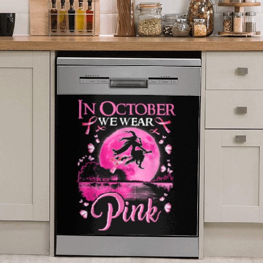In October We Wear Pink Ribbon Witch Halloween Dish Washer Covers