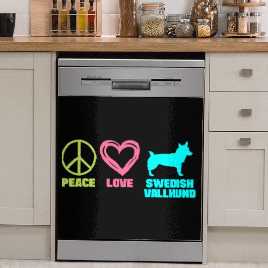 Swedish Vallhund Mom Peace Love Saying Dish Washer Covers