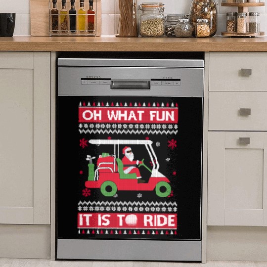 Oh What Fun It Is To Ride Golf Ugly Christmas Xmas Dish Washer Covers