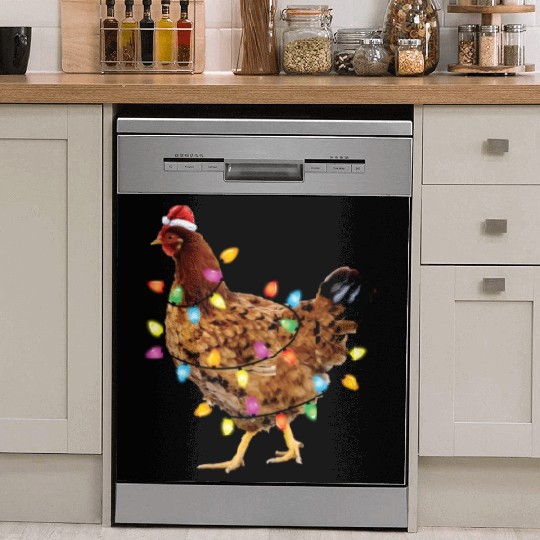 Christmas Lights Santa Chicken Funny Xmas Tree Dish Washer Covers