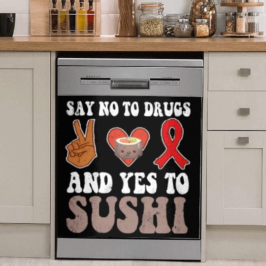 Peace Ribbon Week Awareness Yes Sushi Wear Red Dish Washer Covers