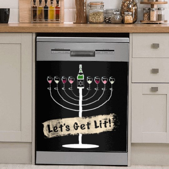 Let's Get Lit Wine Lovers Hanukkah Dish Washer Covers