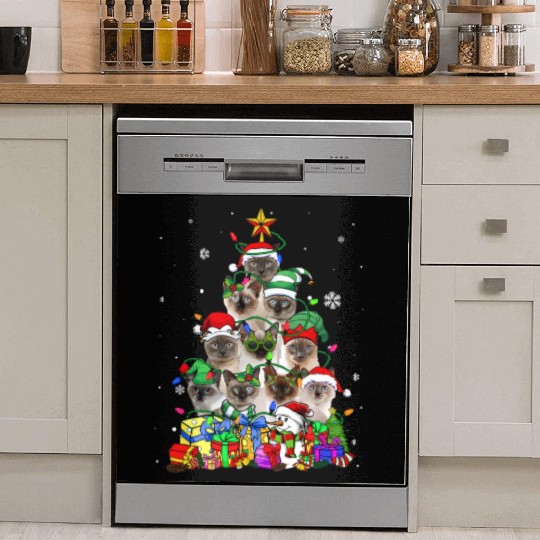 Cat Lover Funny Siamese Tree Christmas Light Dish Washer Covers