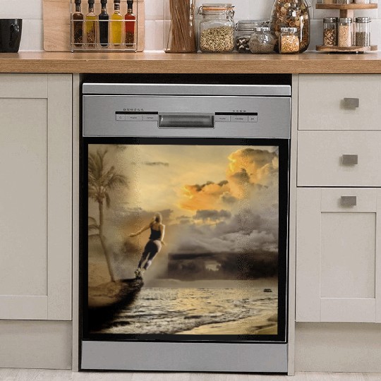 dark blue ocean waves storm fantasy Dish Washer Covers