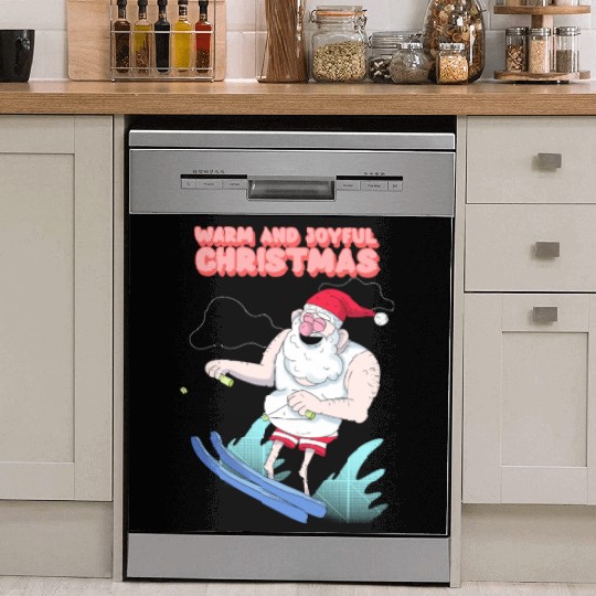 christmas and santa claus having summer fun Dish Washer Covers
