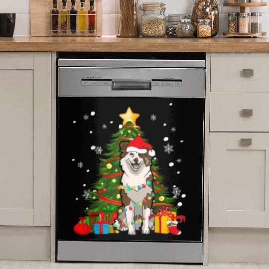 Australian shepherd Santa Christmas Tree Light Dish Washer Covers