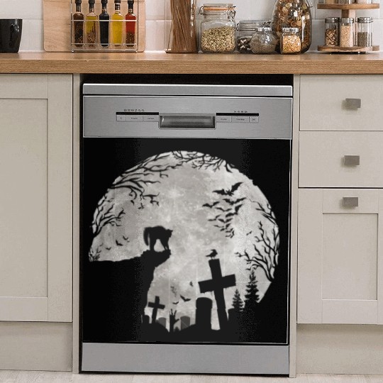 Halloween Black Cat Werewolf Full Moon Bats trick Dish Washer Covers