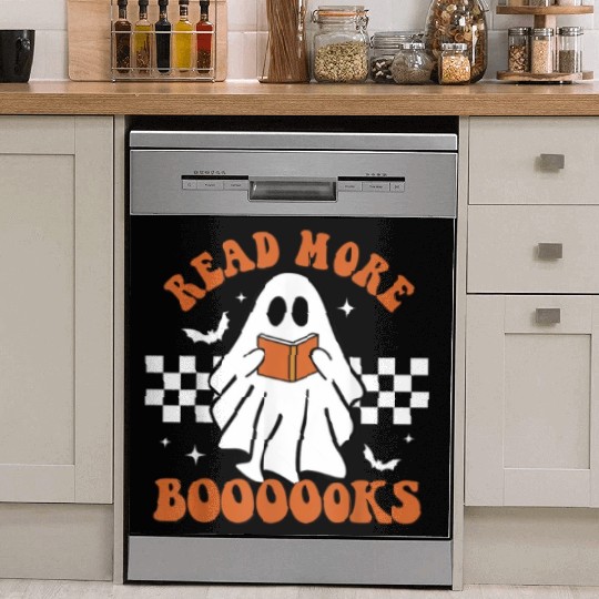 Cute Booooks Ghost Read More Books Funny Teacher Dish Washer Covers