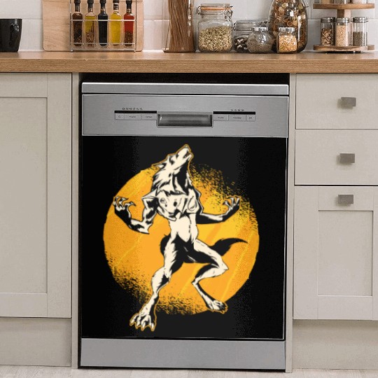 Halloween Monster Line Art Werewolf Horror Dish Washer Covers