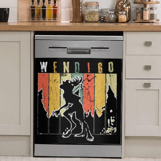 Retro Folk Wendigo Halloween Cryptid Monster Dish Washer Covers