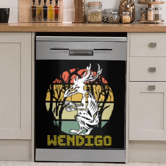 Vintage Folk Wendigo Halloween Cryptid Monster Dish Washer Covers