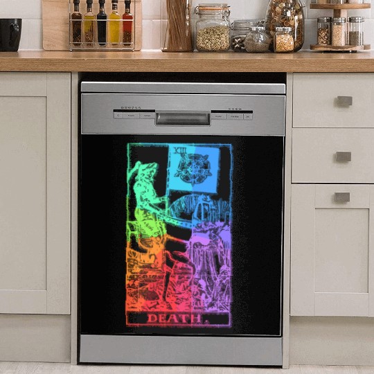 Death Tarot Card Psychic Occult Pagan Witch Rainbo Dish Washer Covers