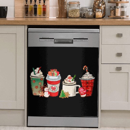 Merry Christmas Coffee Snowman Latte Peppermint Dish Washer Covers