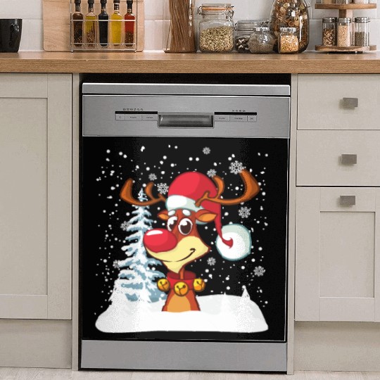 Funny Reindeer Red Nose Santa Snowflake Dish Washer Covers