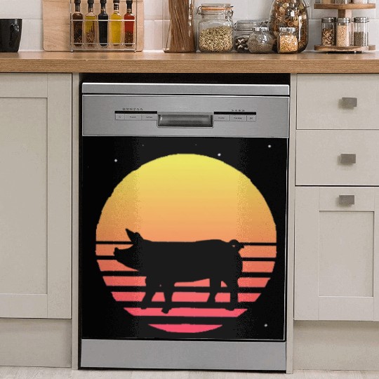 Farm Animal Lover Farmer Gift Retro Vaporwave Pig Dish Washer Covers