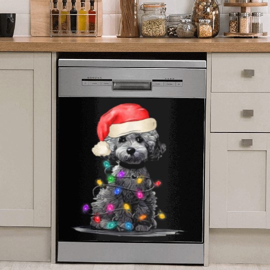 Poodle Dog Santa Hat Merry Christmas Tree Lights Dish Washer Covers