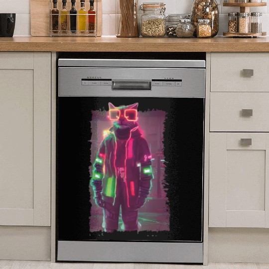 Cyberpunk Cat Dish Washer Covers