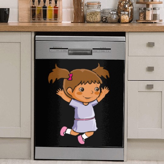 Girl jumps school enrollment joy kindergarten Dish Washer Covers