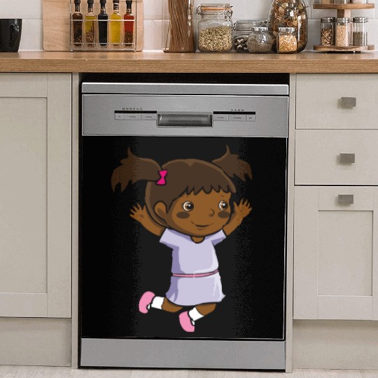 Girl jumps school enrollment joy kindergarten Dish Washer Covers
