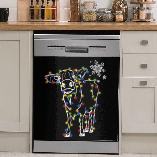 Cow Christmas Light Tree Cow Xmas Snow Lover Dish Washer Covers