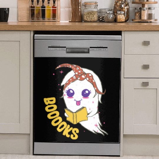 Cute Ghost Book Reading for teacher booooks Dish Washer Covers