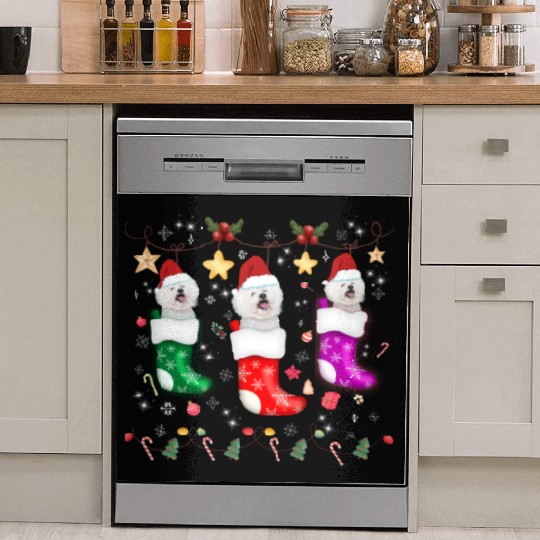 Bichon Frise Christmas Lights Gift Funny Xmas Dish Washer Covers