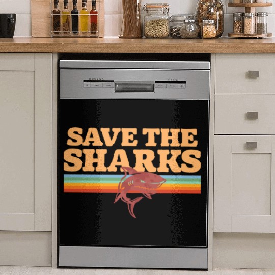 Retro Vintage Shark Save The Sharks Awareness Dish Washer Covers