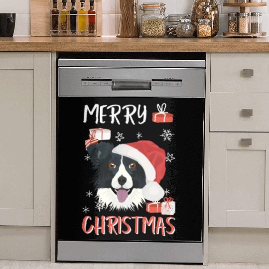 Border Collie Merry Christmas Dish Washer Covers
